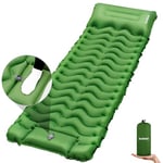 KASIMO Matelas Camping Gonflable - Matelas Gonflable 1 Place avec Oreiller & Pompe à Pied Tapis de Couchage Matelas Randonnée Vert Ultraléger pour Camping, Voyage, Randonnée