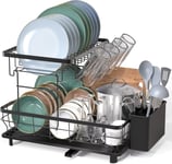 LIONONLY 2 Tier Dish Drainer Rack with Drip Tray, Detachable Large Dish drying 