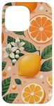 Coque pour iPhone 14 Pro Max Agrumes orange vif avec fleurs blanches