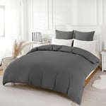 REDKEY Bedding Housse de Couette 200x220 cm avec 2 Taies d'oreiller 80x80 cm - Gris Profond Parure de Lit 2 Personnes avec Fermeture Éclair - Sets de Housse Couette en Microfibre