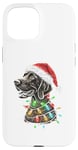 Coque pour iPhone 15 Chapeau de Père Noël allemand à poil court Lumières de Noël Chien Maman Papa