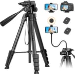 206cm Trepied Appareil Photo,Nouveau Trépied Smartphone en Col de Cygne pour iPhone avec Télécommande & Support de Téléphone,Légère Trepied Camera en Aluminium pour DSLR Canon Nikon(Q655)