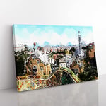 Parc Guell Gaudi In Barcelona Spain In Abstract Modern Art Canvas Wall Art Print Ready to Hang, Framed Picture for Living Room Bedroom Home Office Décor, 60x40 cm (24x16 Inch)