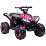 HOMCOM Quad électrique Enfant 12 V, Voiture électrique Enfants 2 Moteurs 2 Vitesses 3-6 km/h, phares LED, klaxon, MP3 et USB, 4x4 électrique Enfant de 3 à 5 Ans poignée et Selle Ergonomique, Rose