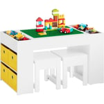 KMB75-W Table Enfants avec 2 Tabourets, Ensemble de Table de Construction Enfant avec 2 Tabourets, Bureau Enfant avec 8 Bac de Rangement, Table de