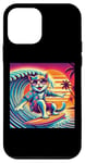 Coque pour iPhone 12 mini Chat amusant surfeur hawaïen coucher de soleil tropical paradis surfeur