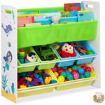 Etagère enfants, 6 boîtes, 4 cases en tissu, motif mignon mer, meuble jouets, HxlxP 78x86x26,5 cm,coloré - Relaxdays