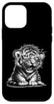 Coque pour iPhone 12 mini Adorable bébé tigre rugissant illustration noir et blanc