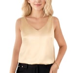 Lishang Débardeur Femme D'été Top sans Manches Mode Blouse Haut en Satin Chemise Chic et Élégant T-Shirt Col en V