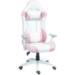 Rootz Gaming Chair Racing Design - Ergonomisk spelstol - Justerbar höjdstol - Fuskläder - 67W x 60D x 120-128H cm - Rosa/Vit