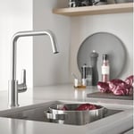 GROHE Kitchen Set of Start QuickFix Tap & K700 Sink – (Undermount Stainless Steel Sink with Overflow 550x450mm, Supersteel High U-Spout Kitchen Tap 310 mm 150° Swivel Area with 3/8 Inch Tails)