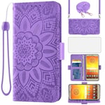 Asuwish Coque pour Motorola Moto E5/G6 Play avec Cordon et Verre Trempé Protecteur D'écran Rabat Support Cuir Porte Carte Portefeuille Étui MotoE5 G6Play Housse Phone Cover Case Violet