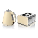 Swan Retro Twin Pack Cream - 1.5L Jug Kettle 3KW & 4 Slice Toaster