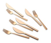 ECHTWERK Set de couverts à pizza, couverts à pizza, couverts à viande, set de table 8 pièces pour max. 4 personnes, avec 4 couteaux à pizza et 4 fourchettes à pizza en acier inoxydable, Bronze Edition