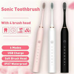 Home 5 Modes Sonic Toothbrush Oral Cleaning 4 Heads USB Electric Toothbrush