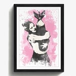 Arty Pie Framed Print Black A2 (24.5x18 Inch) Banksy Bomb Love Wall Graffiti Art V3, Wood, Multi-Colour, 60 x 42 x 2 cm