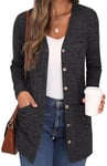 GRECERELLE Gilet Femme Cardigan Long à Col en V Ouvert sur Le Devant Manches Longues Poches pour Un Style Chic Adapté à Toutes Les Saisons (Gris Fonc, XXL)