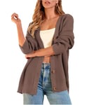 Zeagoo Womens Cardigan Ladies Long Sleeve Knit Jumpers Open Front V Neck Cardigans Loose Button Down Knitwear Oversized Sweater for Autumn Winter Brown M