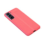 HHYHOME Compatible with Samsung Galaxy S21+ / Samsung Galaxy S21 Plus, Soft TPU Litchi PU Leather Ultra Thin Texture Back Cover Shockproof Cell Phone Case,Pink