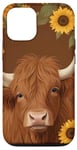 Coque pour iPhone 13 Pro Cuir de vache marron Highland Vache Tournesols