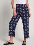 Monsoon Loretta Batik Cropped Trousers, Navy/White