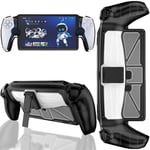 Miimall Etui pour Sony Playstation Portal avec Support, Coque PS Portal Anti-Chute avec Poignée Ergonomique en TPU Souple + Panneau Arrière Transparent en PC Dur pour PS Portal (Noir Transparent)