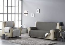 Estoralis | AVA | Housse de canapé au Design Moderne| Tissu matelassé réversible | Blanc/Taupe | pour Fauteuil ou Relax 1 Place | Taille du Tissu 55 x 220 cm (Largeur par Hauteur)