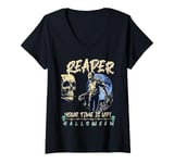 Womens Reaper Your Time Is Up Halloween Skull Zombie Halloween V-Neck T-Shirt