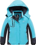 Wantdo Fille Manteau d'hiver Snowboard Outdoor Parka Randonnée Grande Taille Veste de Pluie Imperméable Blouson de Ski Décontracté Coupe-Vent Bleu 152-158