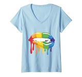 Womens Love in Colors LGBT Pride Love Rainbow Flag Lips V-Neck T-Shirt