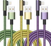 3Pack 2M iPhone Charger Cable, Right Angle Charging Cable Multicolor 