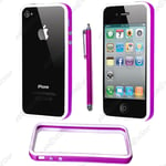 Housse Coque Etui Bumper Violet / Blanc  pour Iphone 4S 4 + Stylet