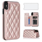 Asuwish Phone Case for iPhone Xs X 10 10s Wallet Cover with Screen Protector and Leather RFID Card Holder Stand Cell Accessories iPhoneX iPhoneXs iPhone10 i PhoneX SX 10x 10xs X’s Women Men Rose Gold