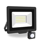 PICAA Projecteur LED Exterieur,1PCS 30W Projecteur Exterieur avec détecteur de mouvement, Spot LED Extérieur Puissant, Lumières d'inondation.pour jardin, Garage,Patio,Grange,Cour (Blanc Froid)