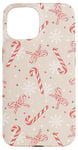 Coque pour iPhone 15 Coquette de Noël en forme de canne à sucre d'orge beige neutre