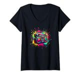 Womens Splash Art Boombox Old School 80s Music Hip Hop V-Neck T-Shirt