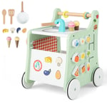 6-in-1 Wooden Baby walker Activity Wooden Toy Activity Center with Play Kitchen