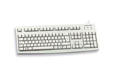 CHERRY G83-6105, disposition allemande, clavier QWERTZ, clavier filaire, actionnement des touches agréablement doux, compact, durable, recyclable, gris clair