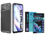 For OPPO Reno4 Z 5G Carbon Fibre Case + 2x TEMPERED GLASS Screen Protector