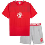 Manchester United F.C. Boys Short Pyjamas Set, Breathable Lounge Wear - Man United Gifts for Boys (Red/Grey, 9-10 Years)