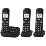 Panasonic KX-TGU133EXB Téléphone Numérique sans Fil avec Répondeur, Unité de Base et 3 Combinés, Écran LCD, Grosses Touches, Appel Favori, Compatible avec Les Appareils Auditifs, Noir