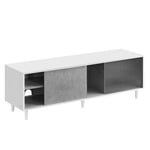 VASAGLE Superfast Toolless Assembly, TV Stand for up to 60 Inch TV, TV Cabinet for Living Room, TV Unit, Fluted Glass, Modern, 140 x 39 x 45 cm, Cloud White and Concrete Grey LTV466W03