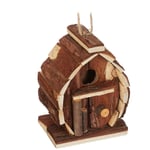 Cabane à oiseaux décorative, bois de sapin, à suspendre ou poser, h x l x p : 14,5 x 10,5 x 7,5 cm, nature - Relaxdays