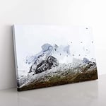 Big Box Art The Swiss Alps with a Flock of Birds in Abstract Canvas Wall Art Print Ready to Hang Picture, 76 x 50 cm (30 x 20 Inch), White, Grey, Brown, Grey, Brown