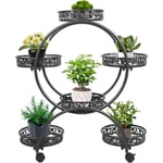 Métal Étagère à Fleurs Intérieur à roulettes,Porte Plantes Fer Forgé,Etagere Plante Extérieur Intérieur avec 6 Tablettes, pour Maison Balcon Jardin