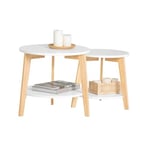 SoBuy Table d'Appoint Lot de 2 Gigognes Scandinave Table Basse Ronde Diamètre 50 et 44 cm, Blanc Nature, FBT75-W