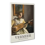 Girl Playing Instrument By Johannes Vermeer Exhibition Museum Painting Canvas Wall Art Print Ready to Hang, Framed Picture for Living Room Bedroom Home Office Décor, 20x14 Inch (50x35 cm)