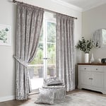 Curtina - Silver Damask Curtains W46 x L72 (117 x 183cm) - Silver Pencil Pleat Curtains - Silver Velvet Curtains - Luxury Curtains & Drapes for Bedroom & Living Room - Silver Floral Curtains