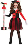 FIESTAS GUIRCA Costume Arlequin Rouge et Noir avec Tutu - Méchant Clown Arlequin - Déguisement Halloween Fille 3-4 Ans