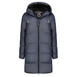 Geographical Norway Adrianna Lady Parka Longue Epaisse Chaude Femme Automne Hiver - Manteau Fin Capuche Fausse Fourure - Blouson Coupe Vent - Doudoune Elegante Femmes (Marine L)